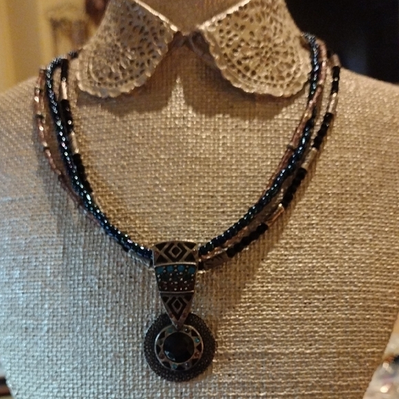 CHICOS Elegant Multi-Strand Black and Silver Necklace - Picture 1 of 2